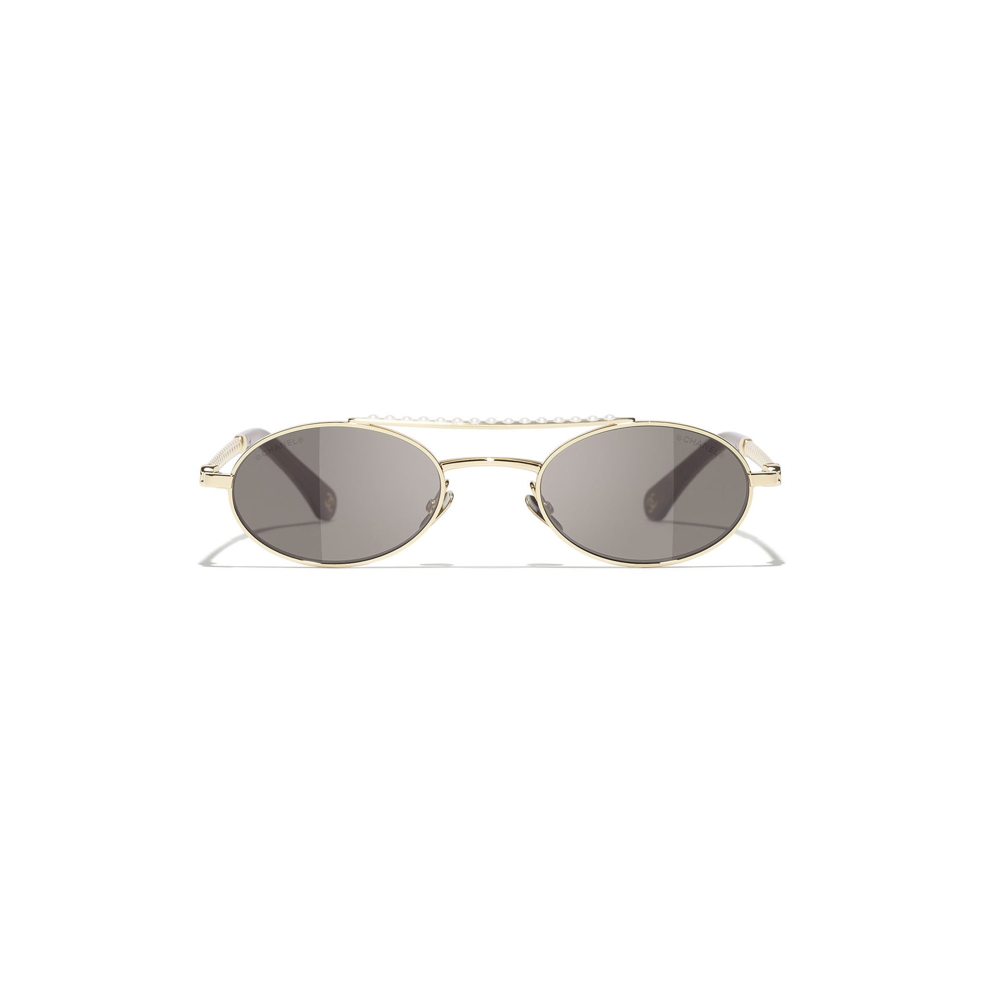 Embellished Oval Sunglasses - Gold & Brown