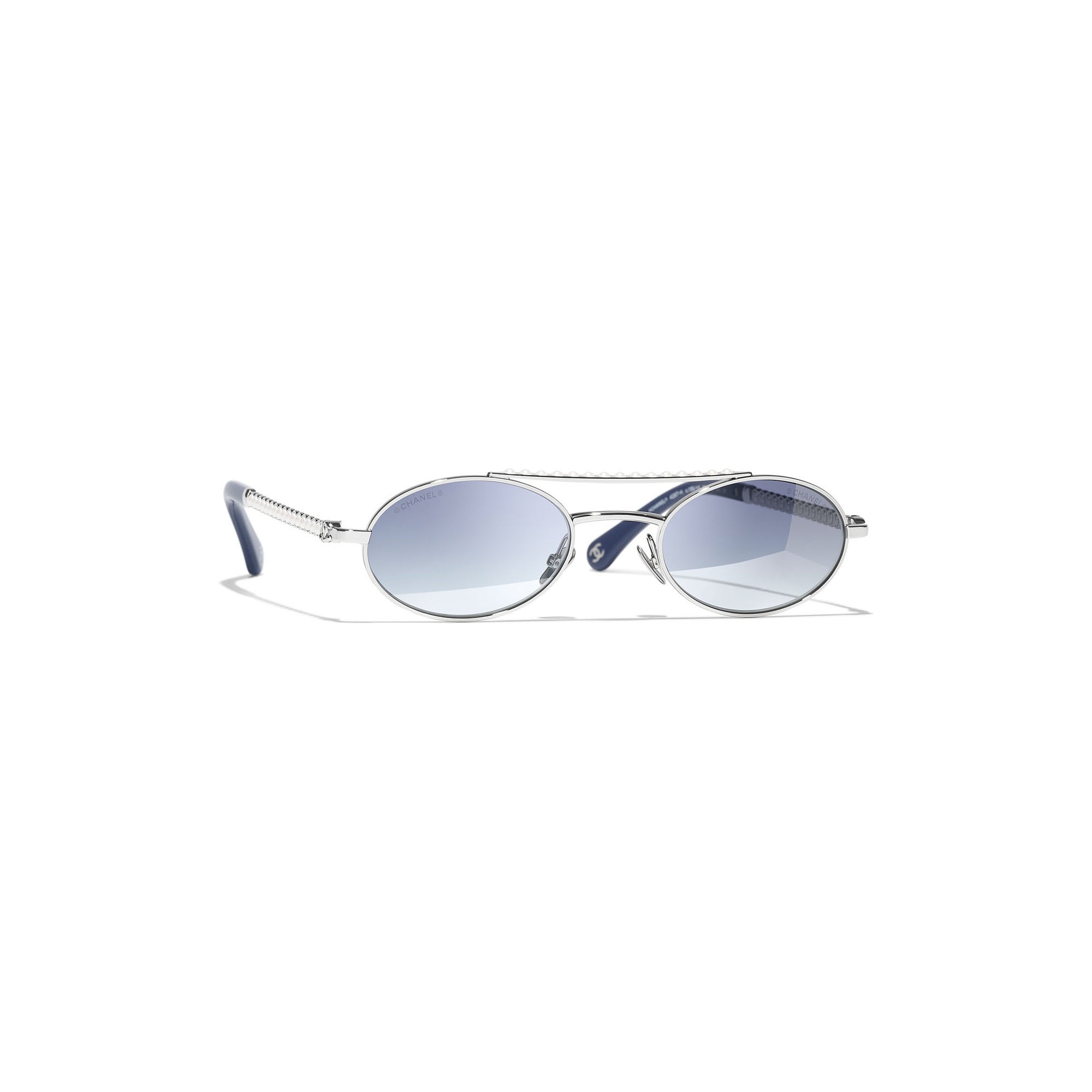 Embellished Oval Sunglasses - Silver & Blue