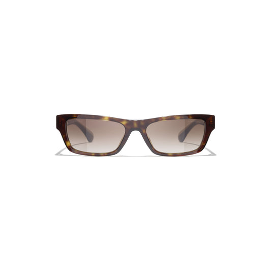 Crystal-Embellished Rectangular Sunglasses - Dark Tortoise