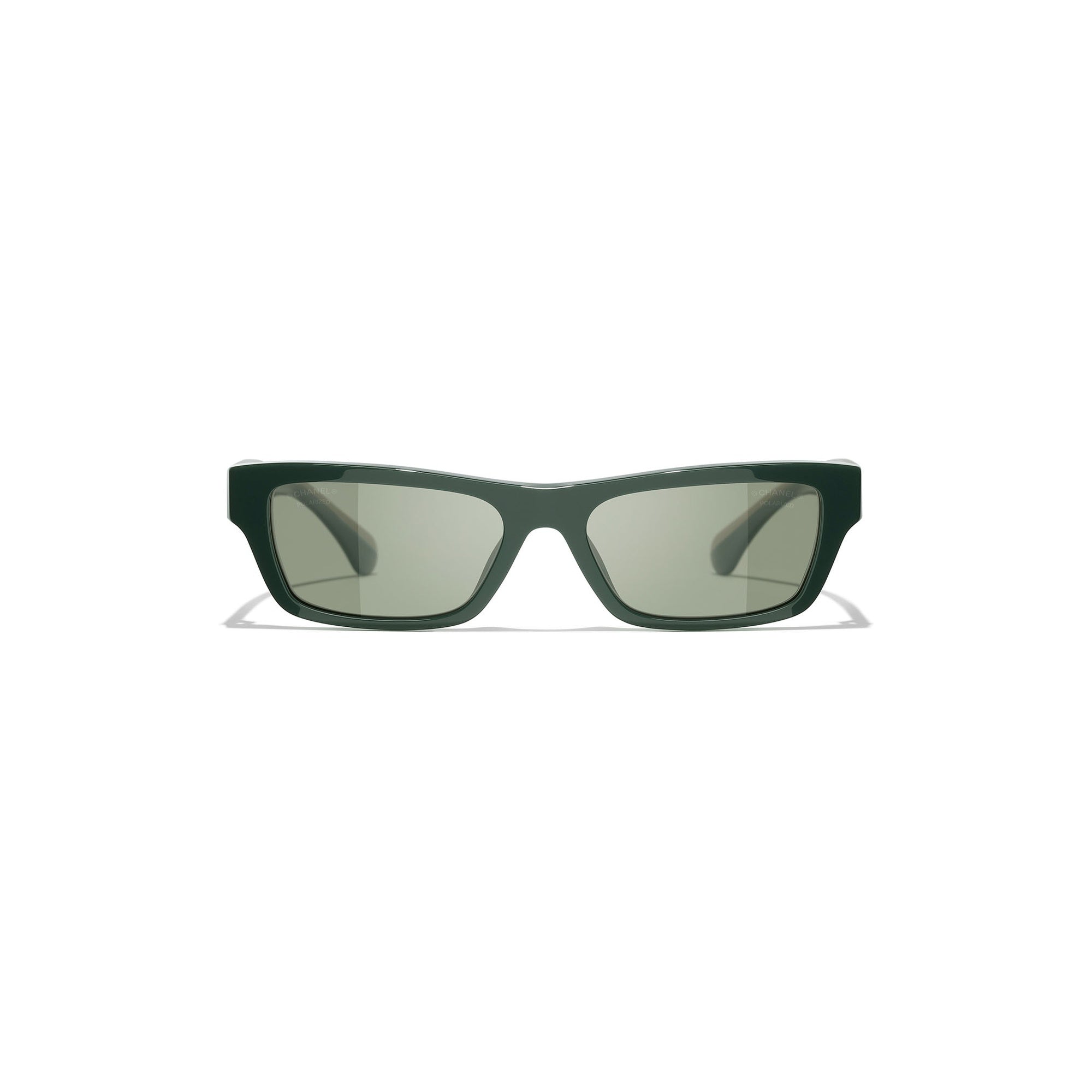 Crystal-Embellished Rectangular Sunglasses - Green Acetate