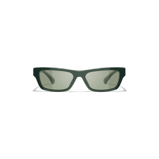 Crystal-Embellished Rectangular Sunglasses - Green Acetate