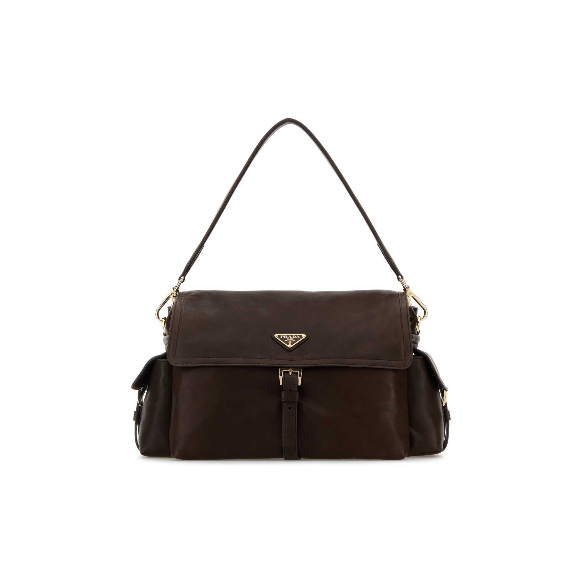 Explore large nappa leather shoulder bag with flap