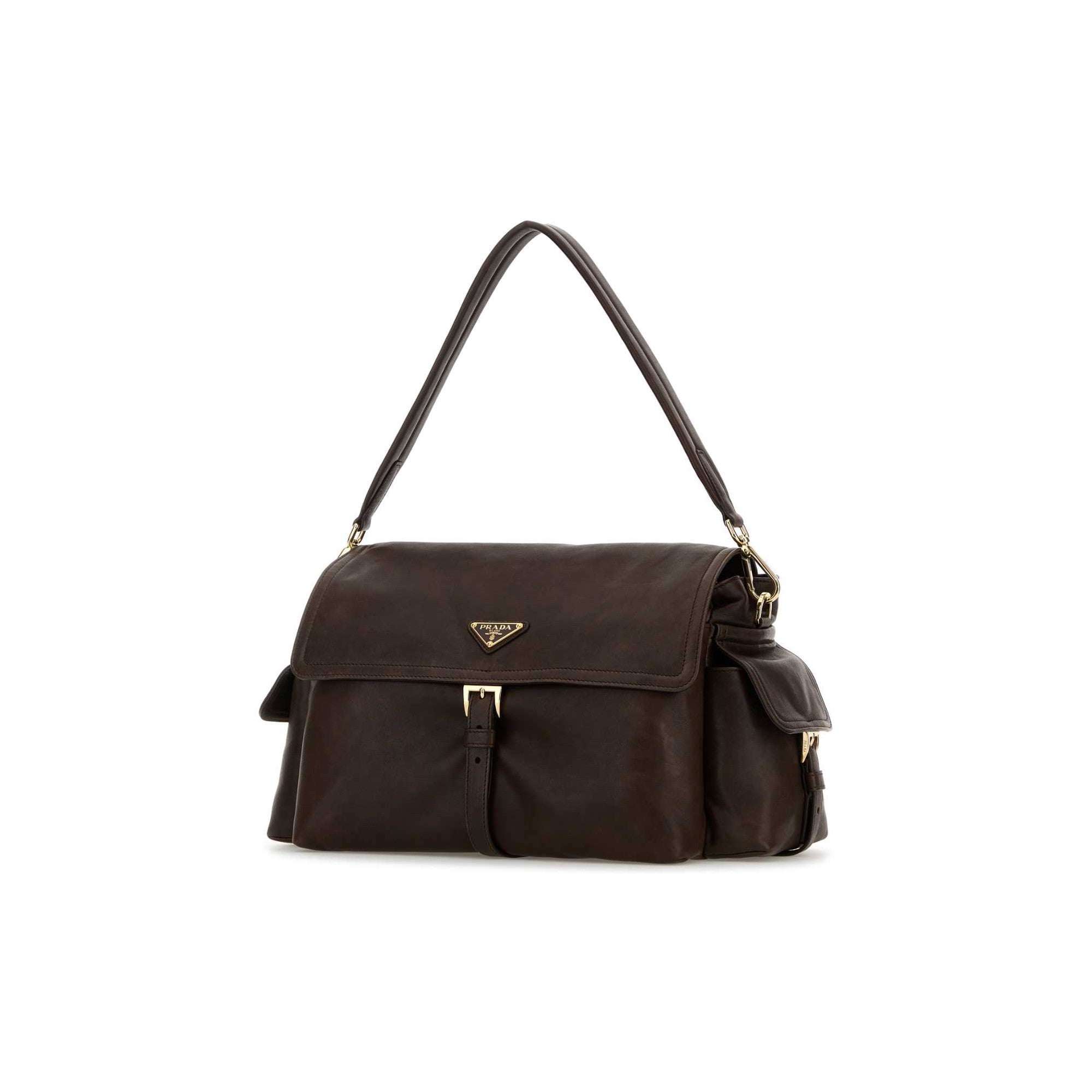 Explore large nappa leather shoulder bag with flap