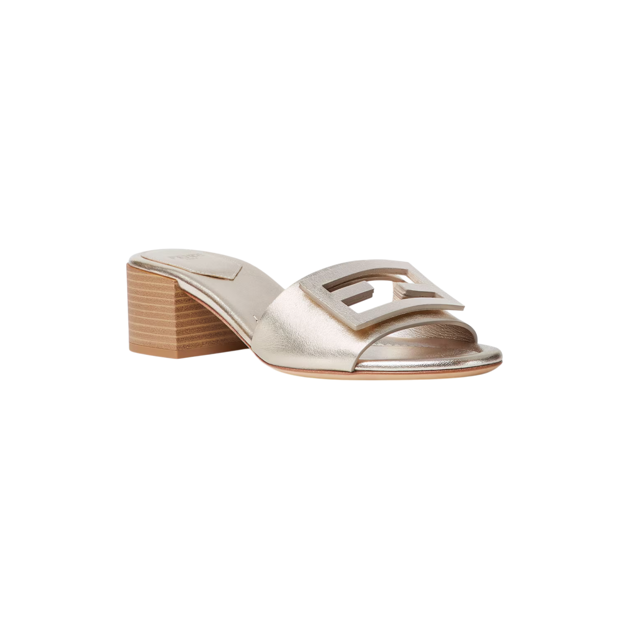 Baguette Platinum laminated leather medium-heeled slides