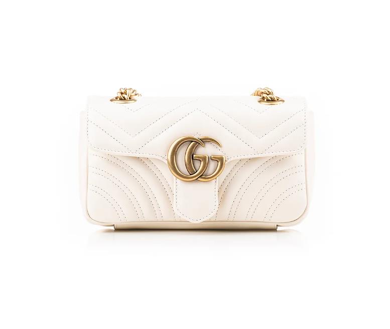 gucci marmont backpack mini Gucci Small Leather Marmont Matelassé Shoulder Bag - White