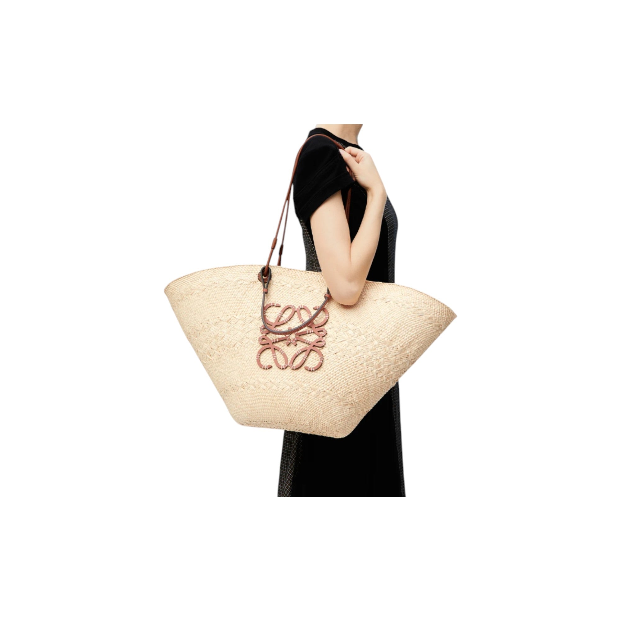 Large Anagram Basket Bag In Iraca Palm And Calfskin