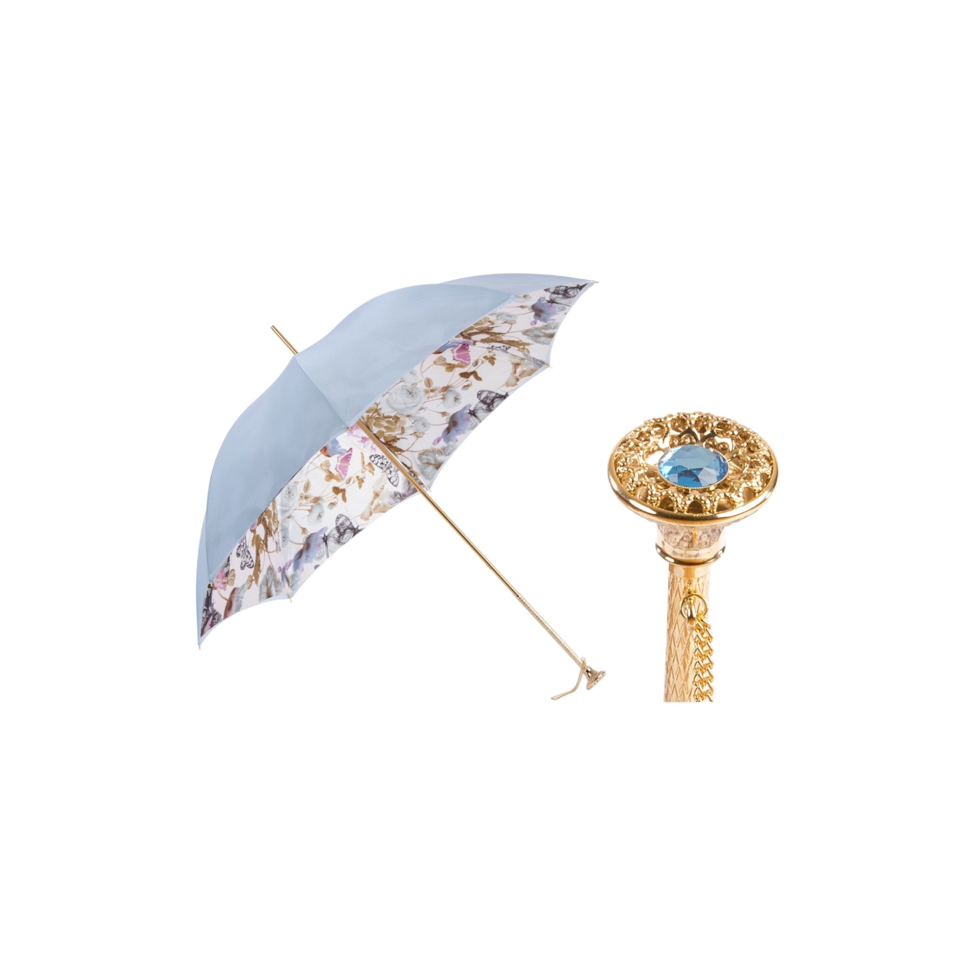 Light Blue Nature Umbrella with Butterflies