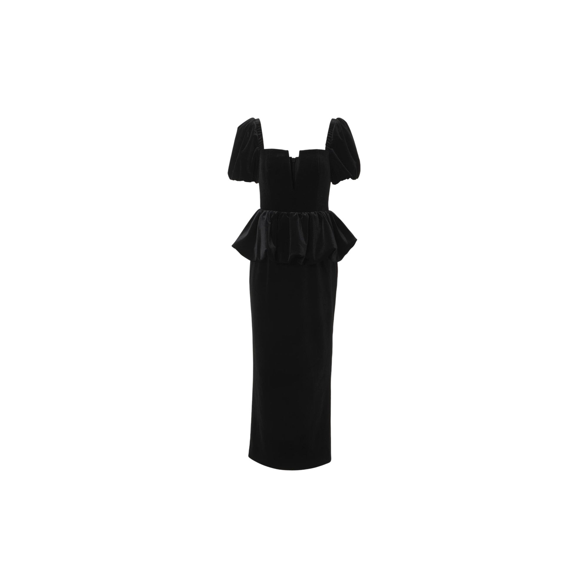 Self Portrait Black Velvet Peplum Midi Dress SC24010MB