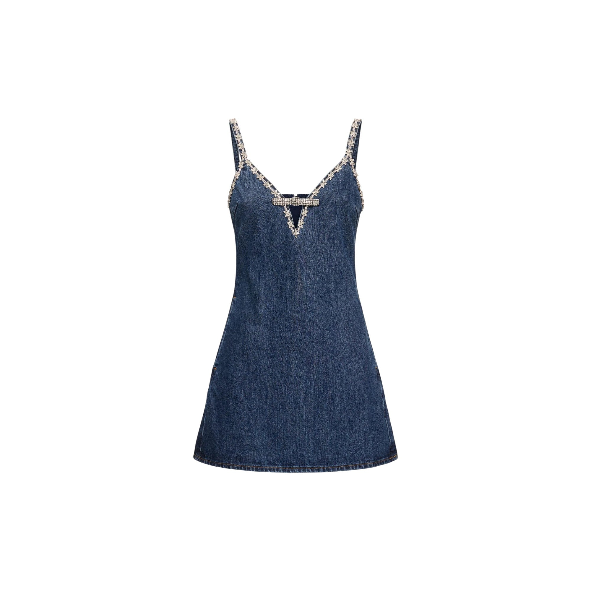 Self Portrait Denim Strappy Mini Dress RS25811SBL