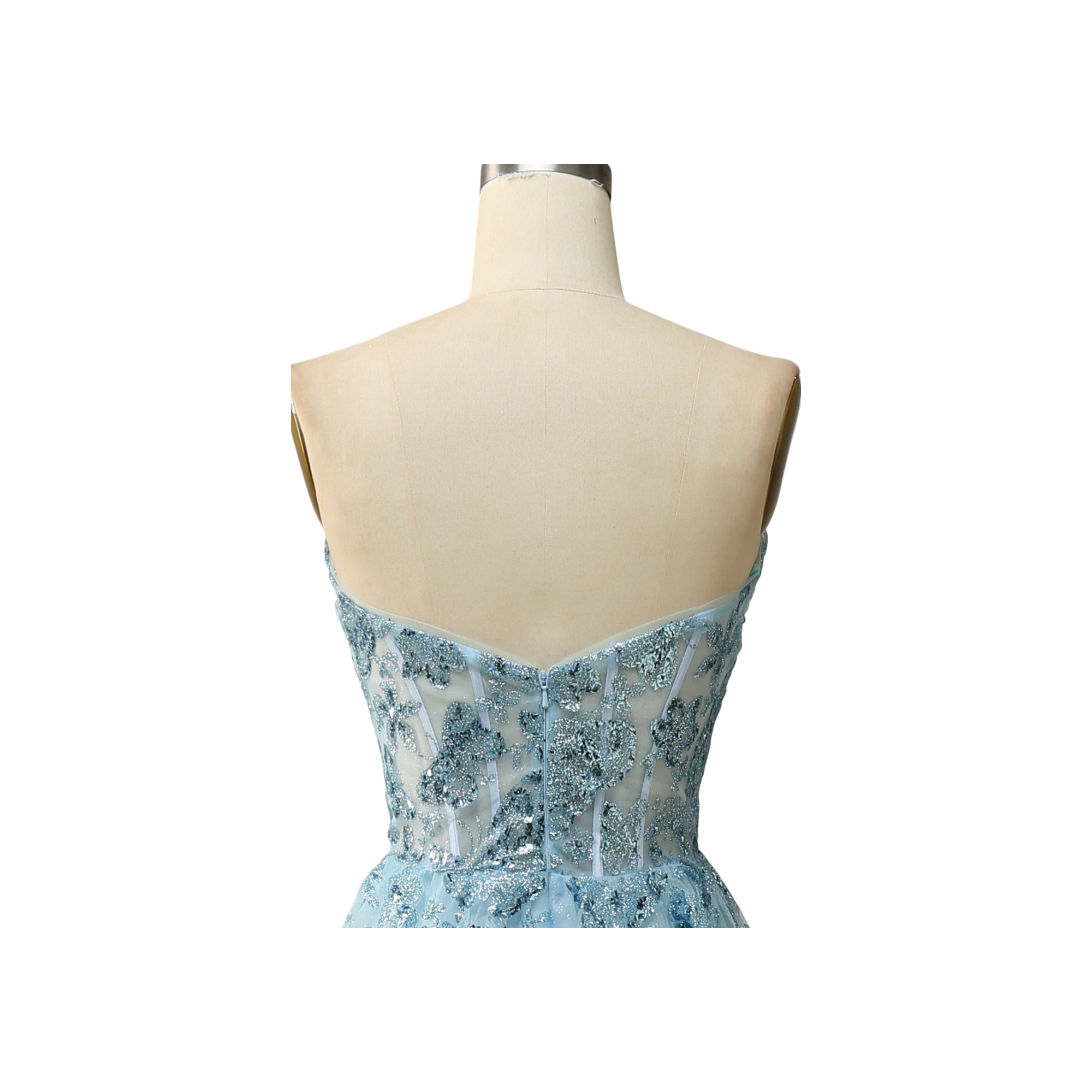 Exquisite Floral Embroidered Tulle Prom Dress in Dusty Blue