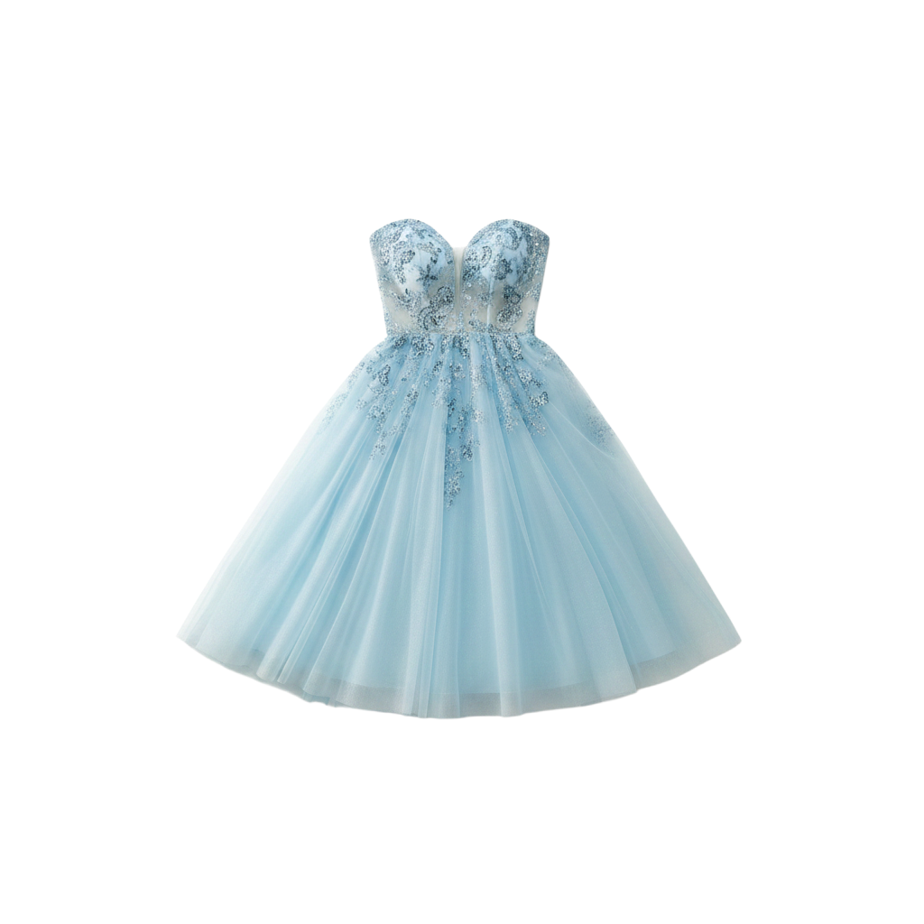 Exquisite Floral Embroidered Tulle Prom Dress in Dusty Blue