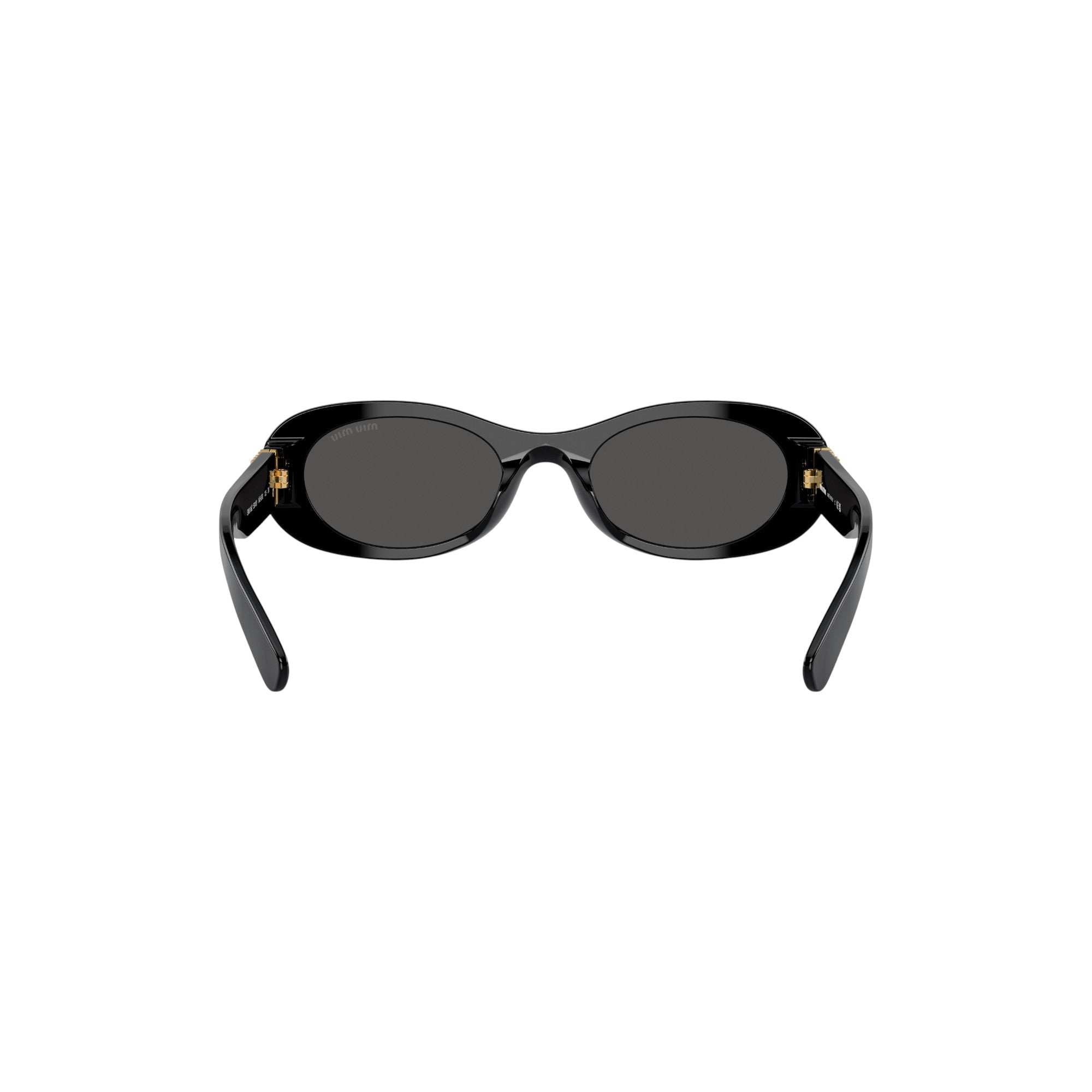 Via Manzoni Boutique Regard Oval Acetate Sunglasses in Black with dark grey lenses and gold hinges.