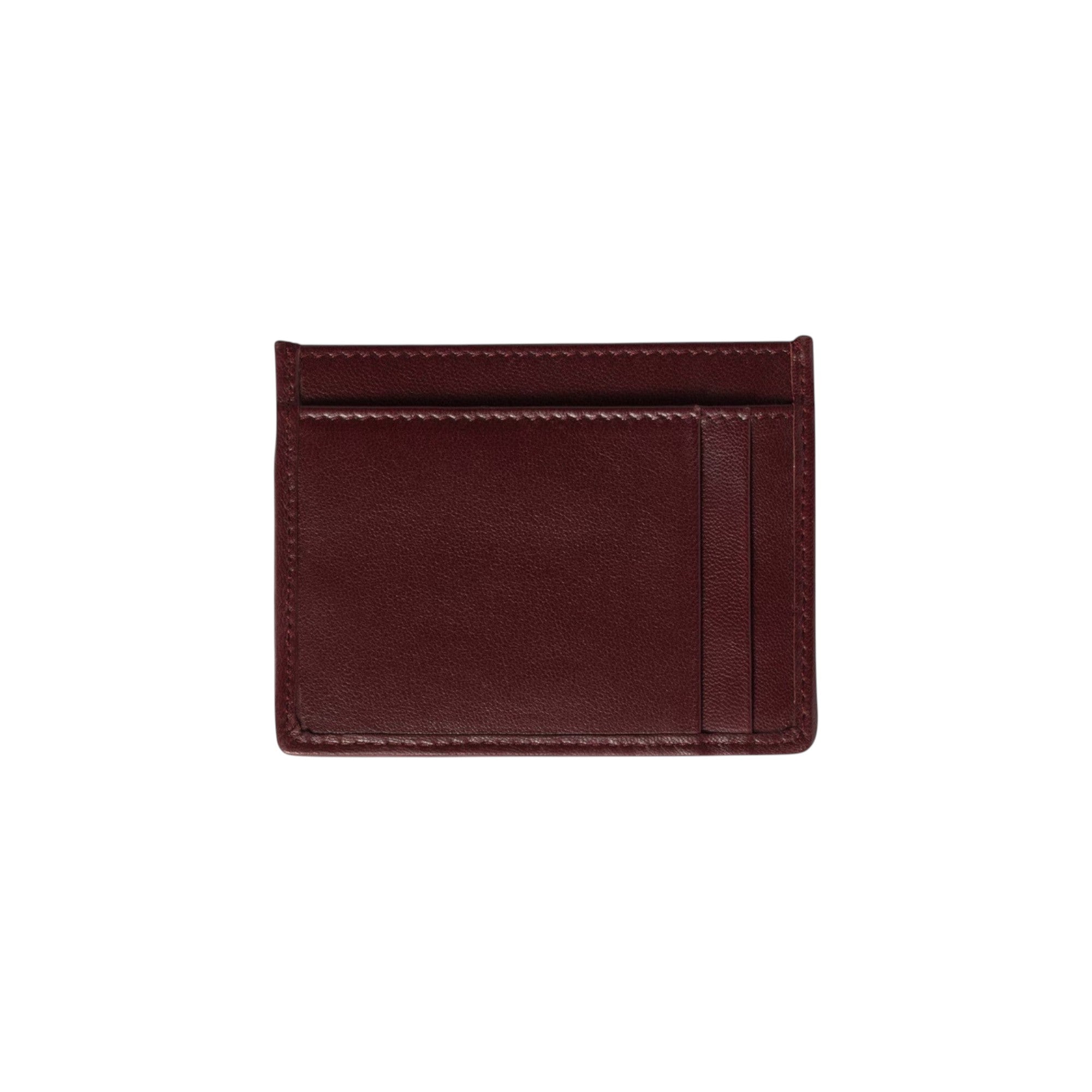 Via Manzoni Boutique burgundy leather card holder with slim design and stitched detailing