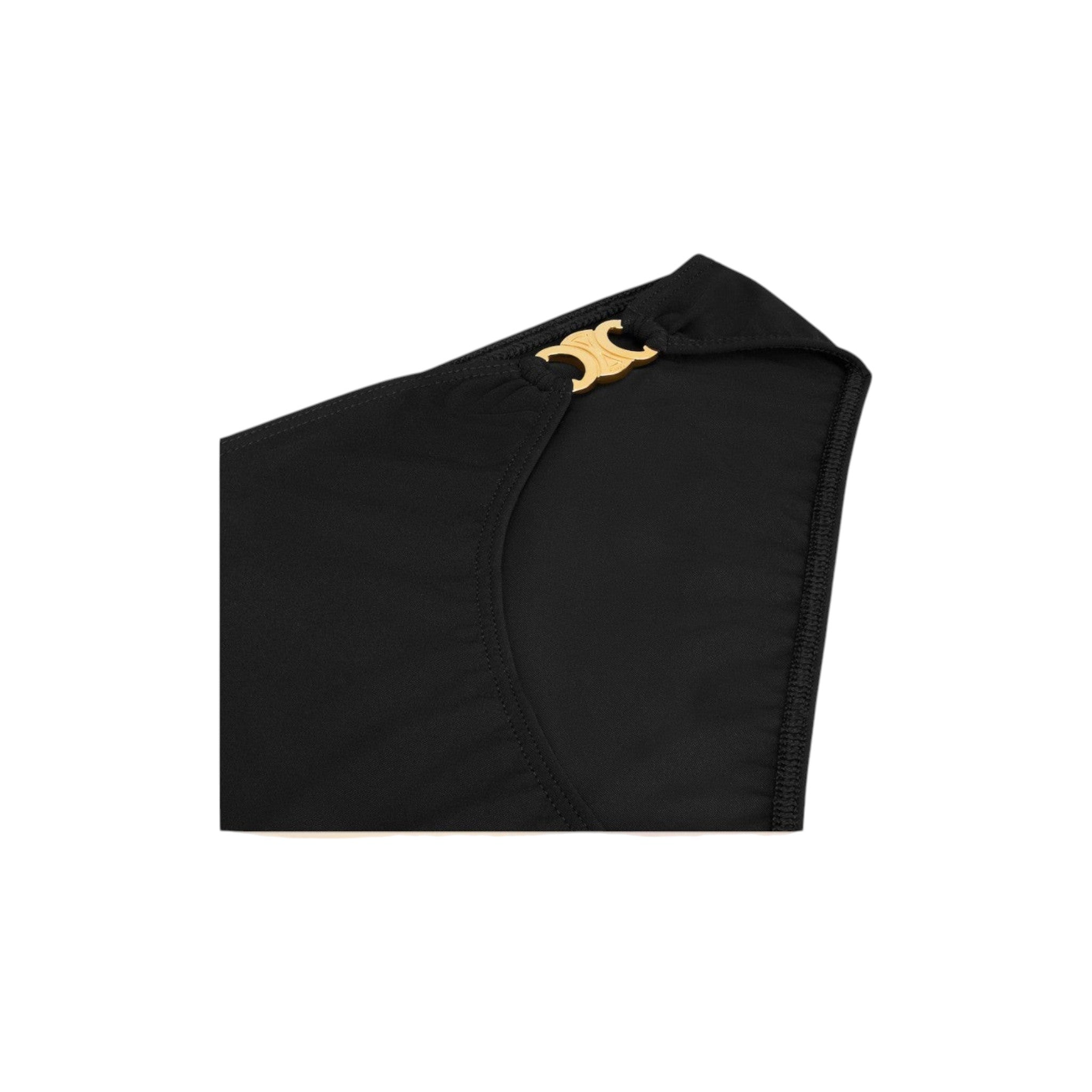 Via Manzoni Boutique black CELINE bikini bottoms featuring gold-tone logo hardware detail at the hip.