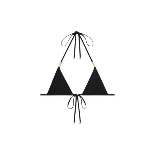 Via Manzoni Boutique black CELINE triangle bikini top with gold-tone hardware accents and adjustable halter ties.
