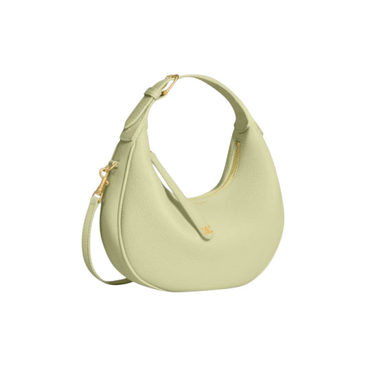 Via Manzoni Boutique CELINE small crescent hobo bag in pale lime grained leather with gold-tone hardware and strap.