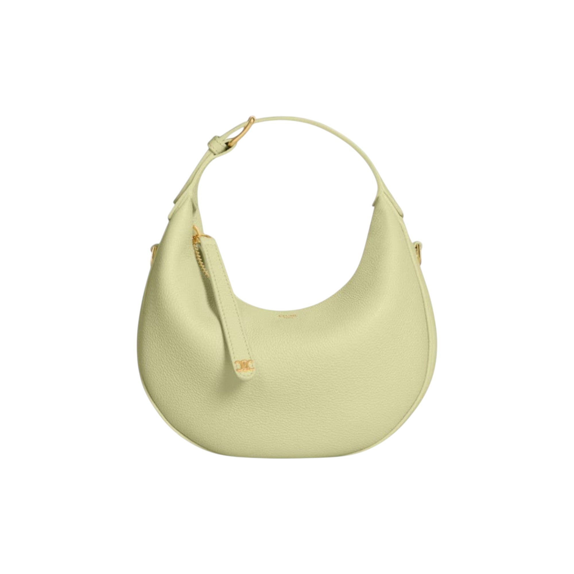 Via Manzoni Boutique CELINE small crescent hobo bag in pale lime grained leather with gold-tone hardware.