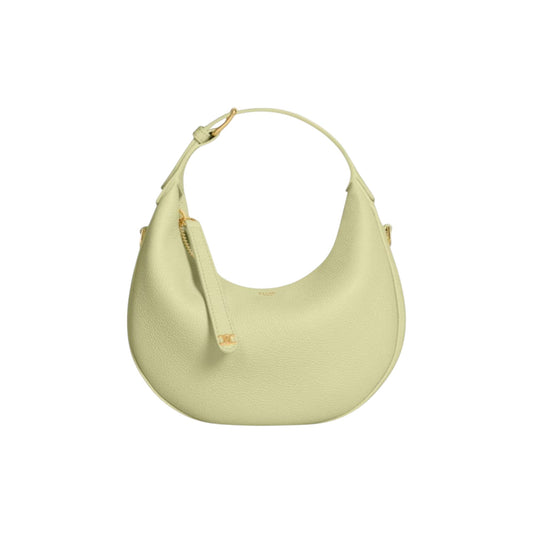Via Manzoni Boutique CELINE small crescent hobo bag in pale lime grained leather with gold-tone hardware.
