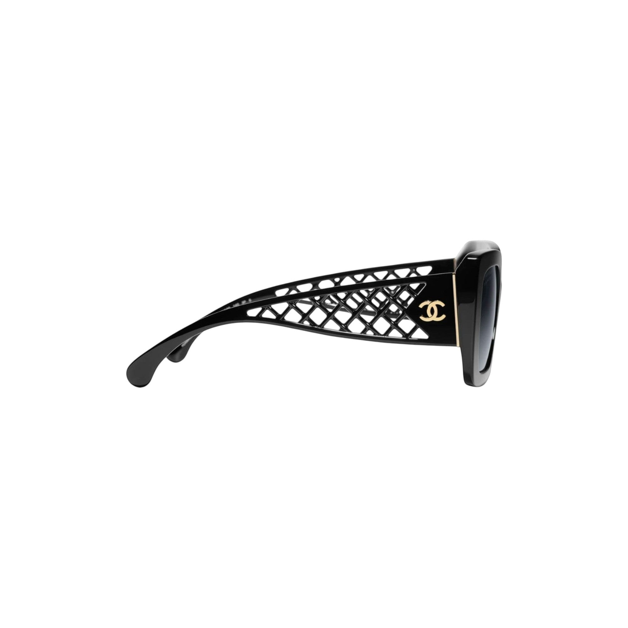 CHANEL Square Sunglasses - Black Acetate and Nylon with Tweed-Inspired Temples