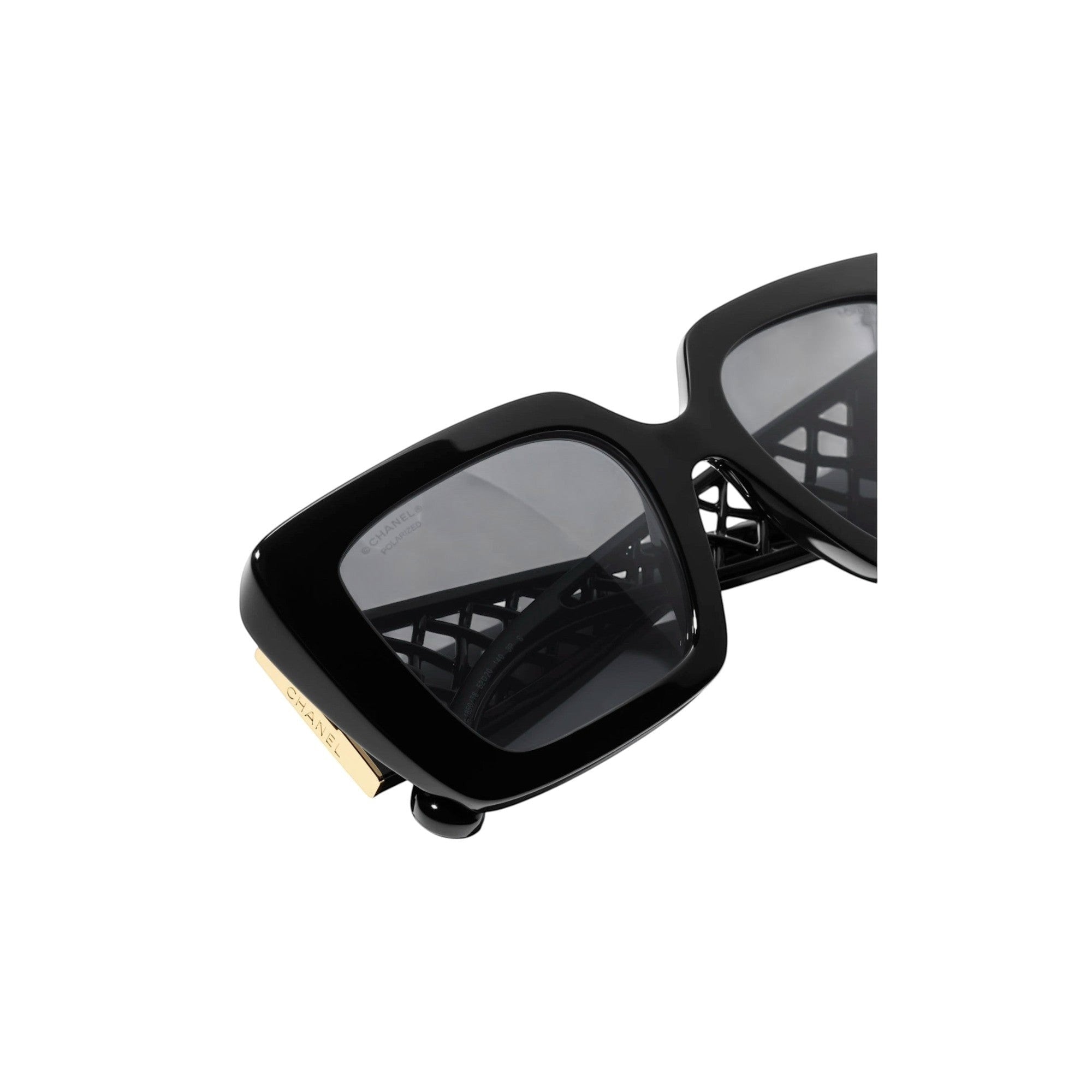 CHANEL Square Sunglasses - Black Acetate and Nylon with Tweed-Inspired Temples