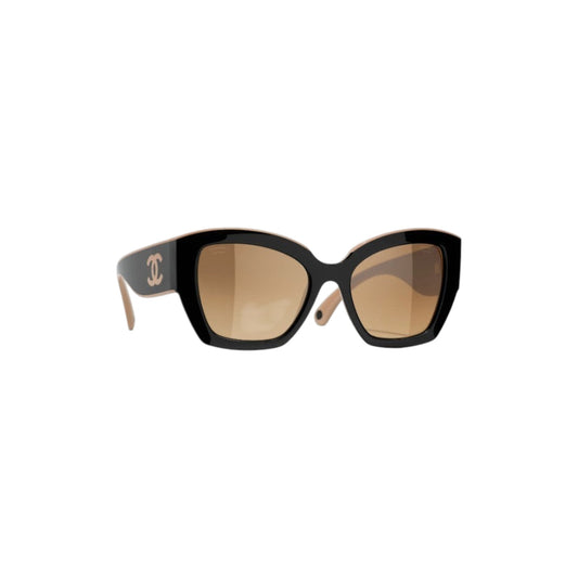Via Manzoni Boutique CHANEL butterfly sunglasses with black and beige acetate frames and gradient brown polarized lenses