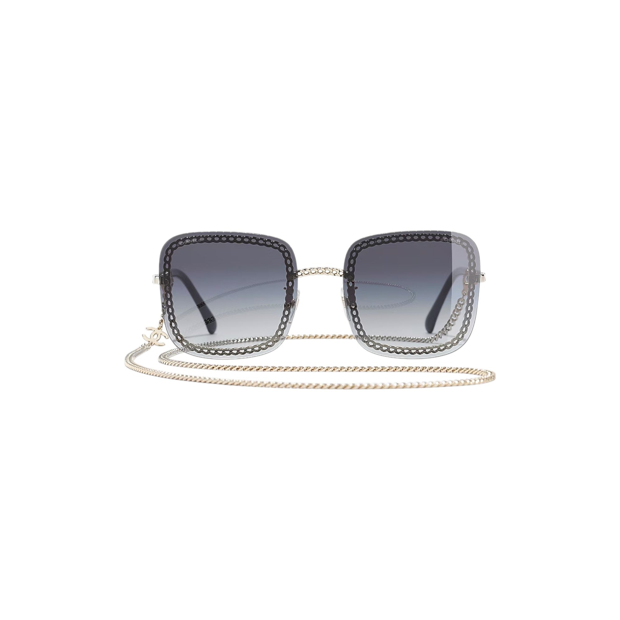 Via Manzoni Boutique Chanel CH4244 squarish sunglasses with gold chain-link frame and gradient lenses