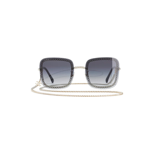Via Manzoni Boutique Chanel CH4244 squarish sunglasses with gold chain-link frame and gradient lenses
