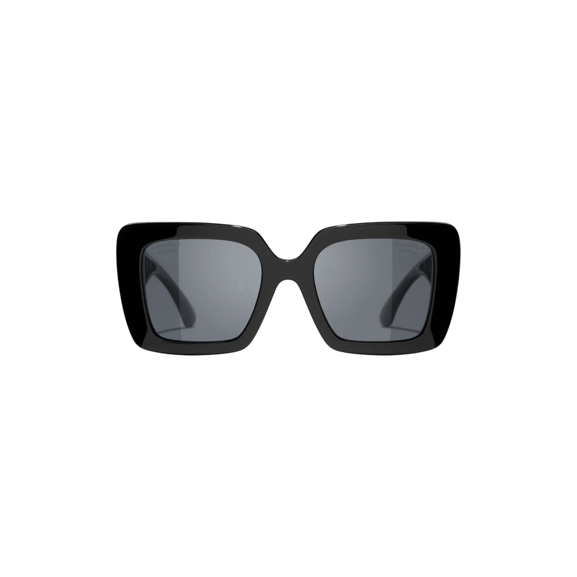 CHANEL Square Sunglasses - Black Acetate and Nylon with Tweed-Inspired Temples