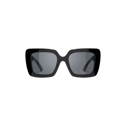 CHANEL Square Sunglasses - Black Acetate and Nylon with Tweed-Inspired Temples