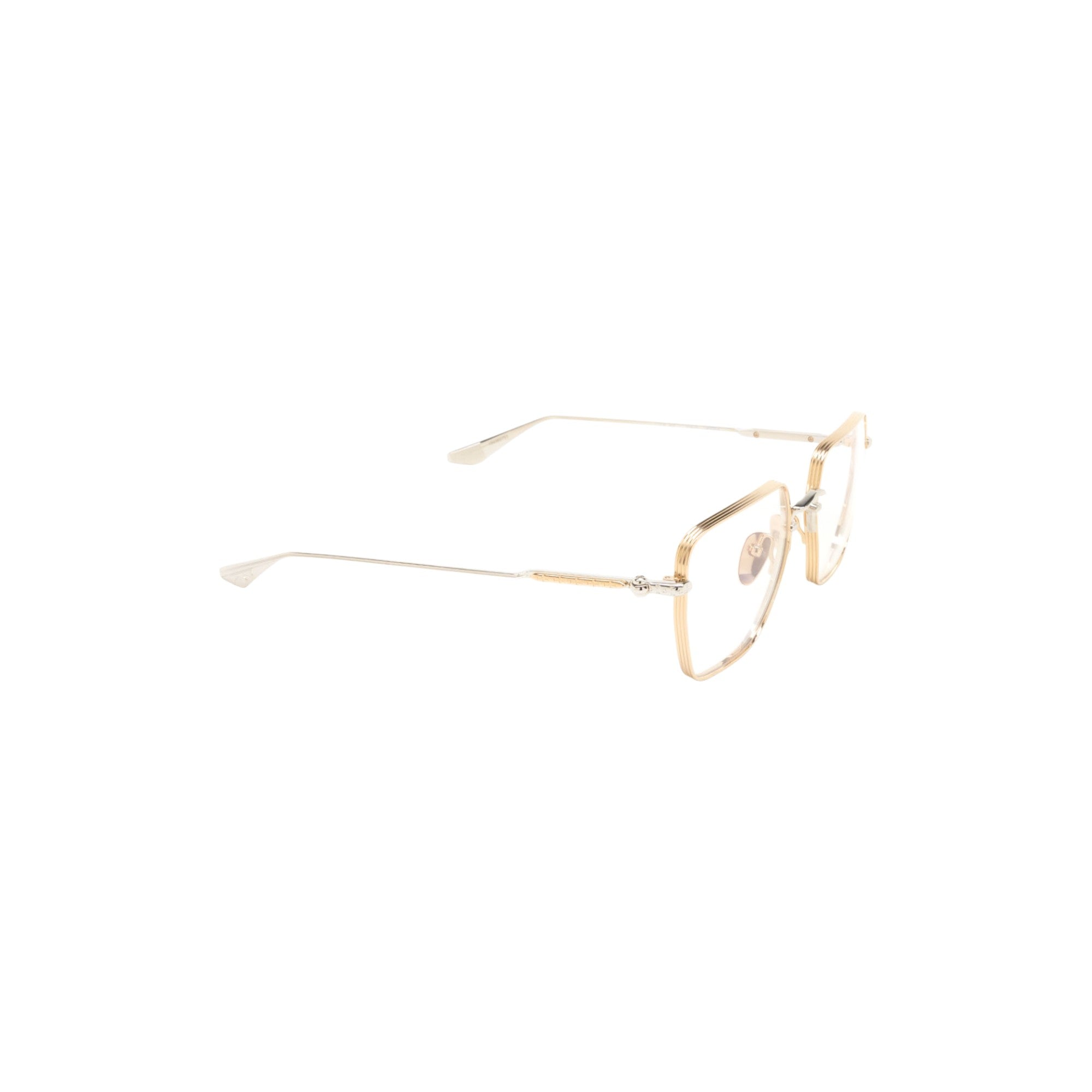 Via Manzoni Boutique Chrome Hearts LIPSDICK square eyeglasses featuring gold-plated titanium frames and sterling silver.
