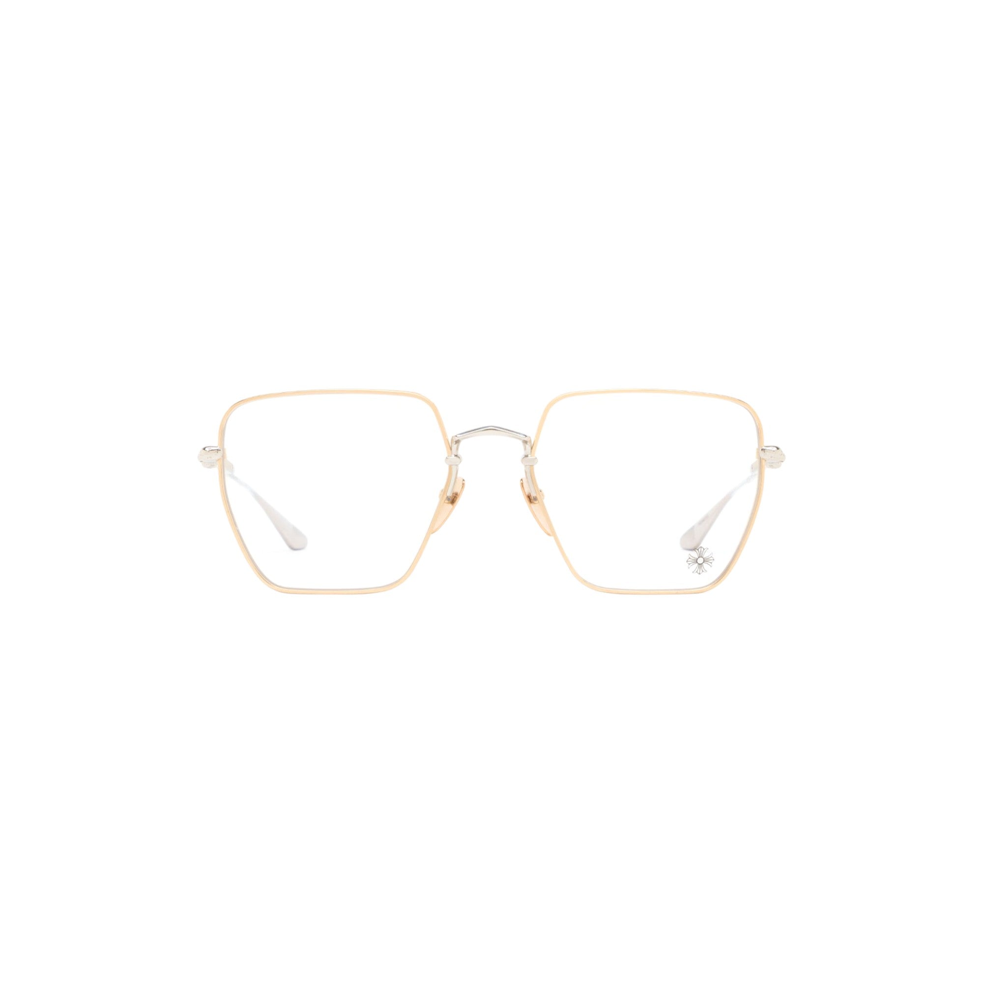 Via Manzoni Boutique Chrome Hearts LIPSDICK square eyeglasses in gold-plated titanium with sterling silver accents.