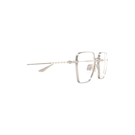 Via Manzoni Boutique Chrome Hearts LIPSDICK square eyeglasses in silver titanium with intricate sterling silver details.
