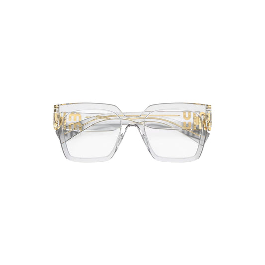 Via Manzoni Boutique clear square frame glasses with gold metal temple details and logo accents