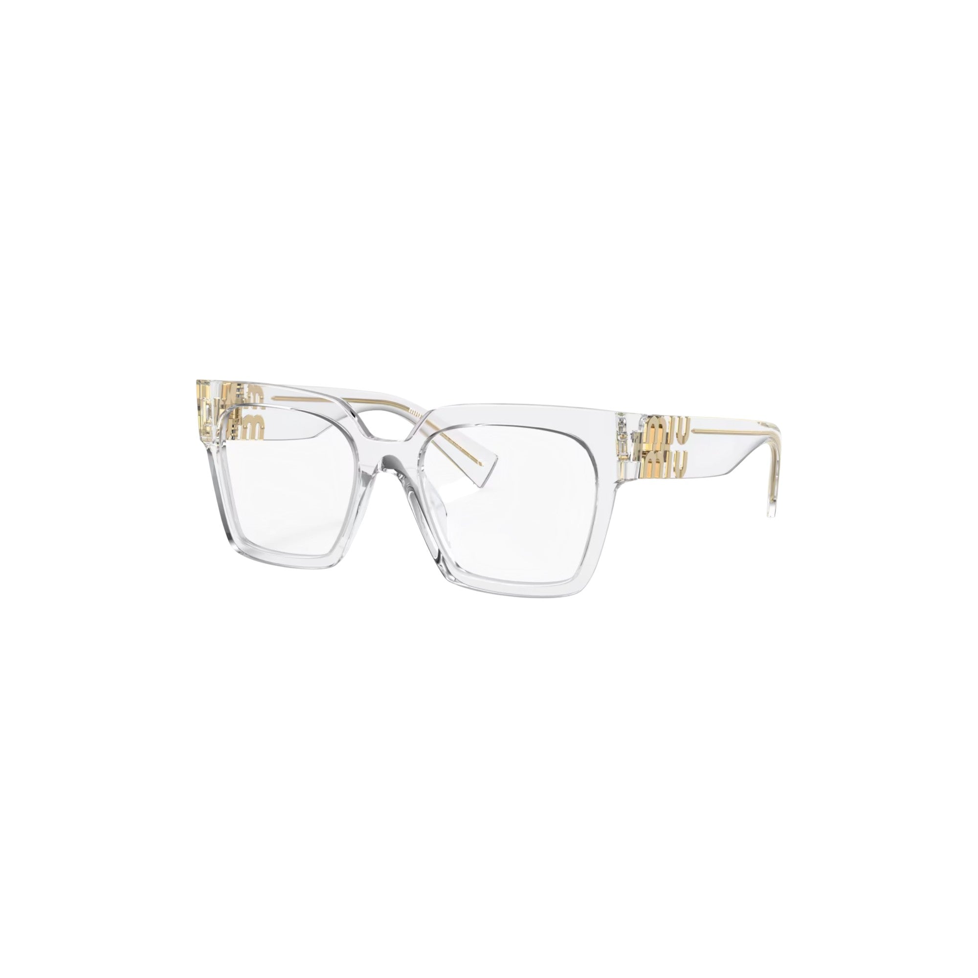Via Manzoni Boutique clear square frame glasses with gold logo temple details