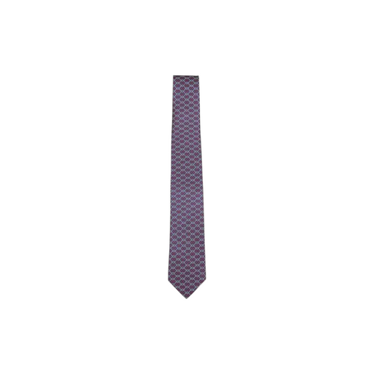 Via Manzoni Boutique Ferragamo navy silk necktie with magenta and teal geometric pattern