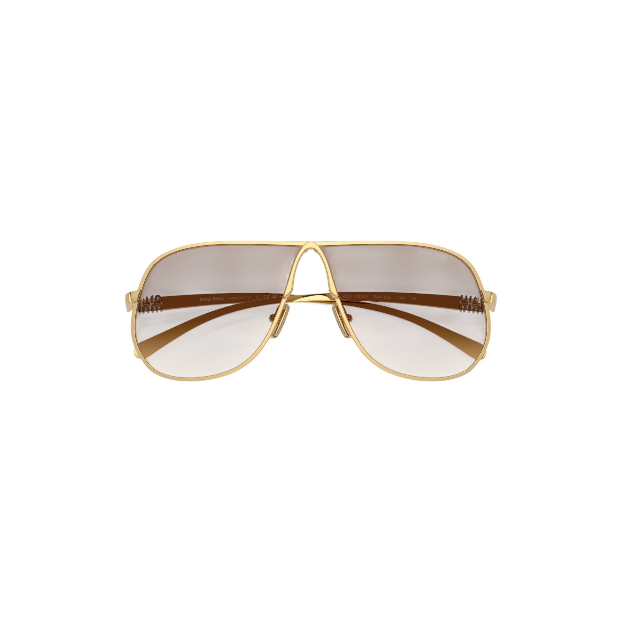 Via Manzoni Boutique gold metal pilot sunglasses with clear gradient brown lenses and signature temple detailing.