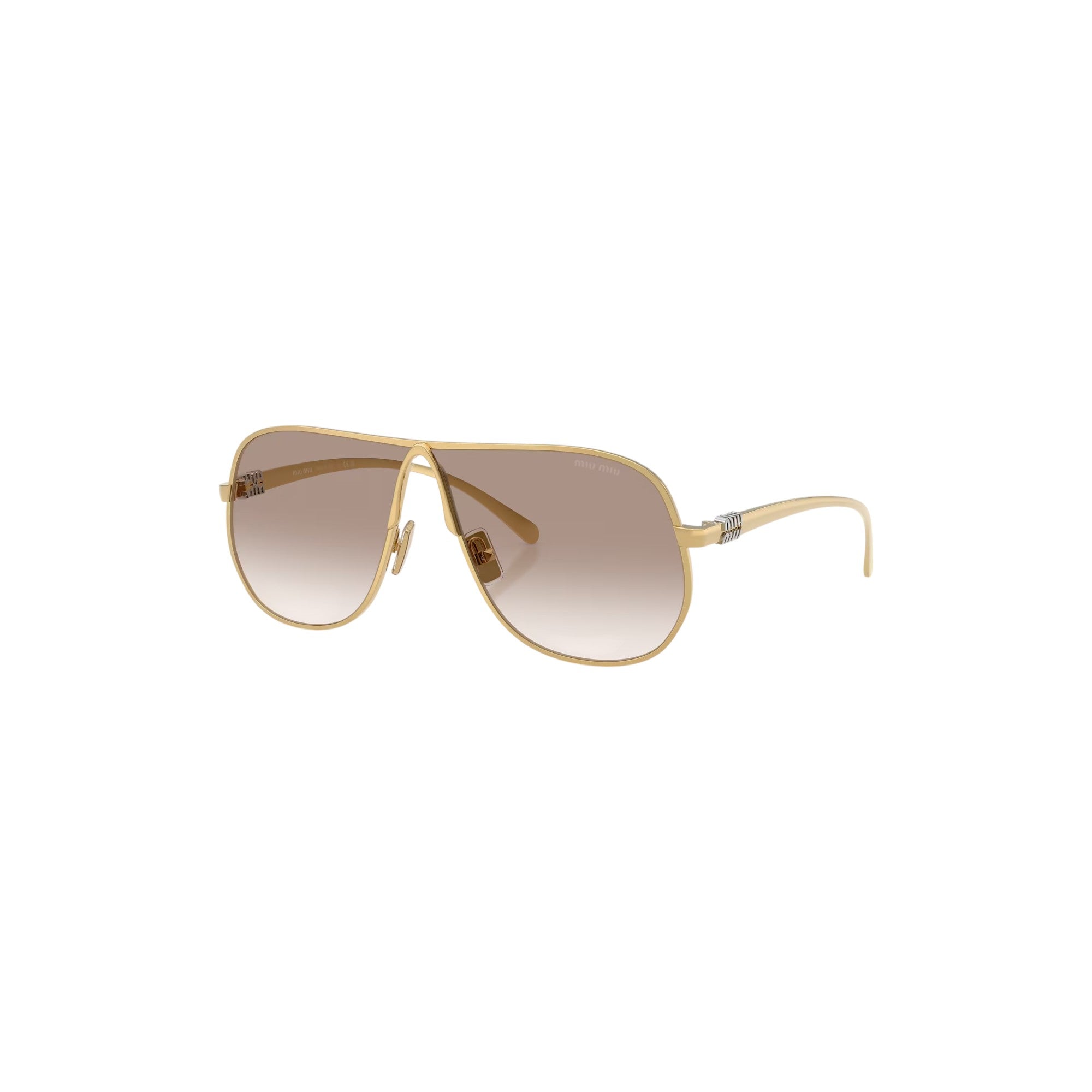 Via Manzoni Boutique gold metal pilot sunglasses with clear gradient brown lenses and signature temple detailing.