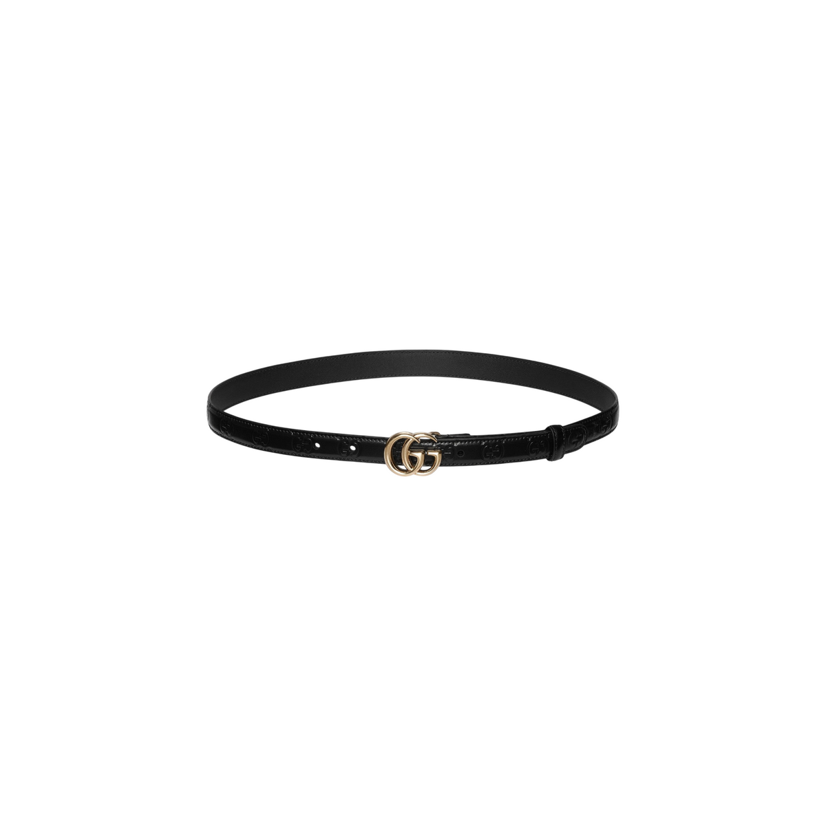 Via Manzoni Boutique Gucci GG Marmont thin black leather belt with light gold-toned Double G buckle