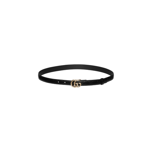 Via Manzoni Boutique Gucci GG Marmont thin black leather belt with light gold-toned Double G buckle
