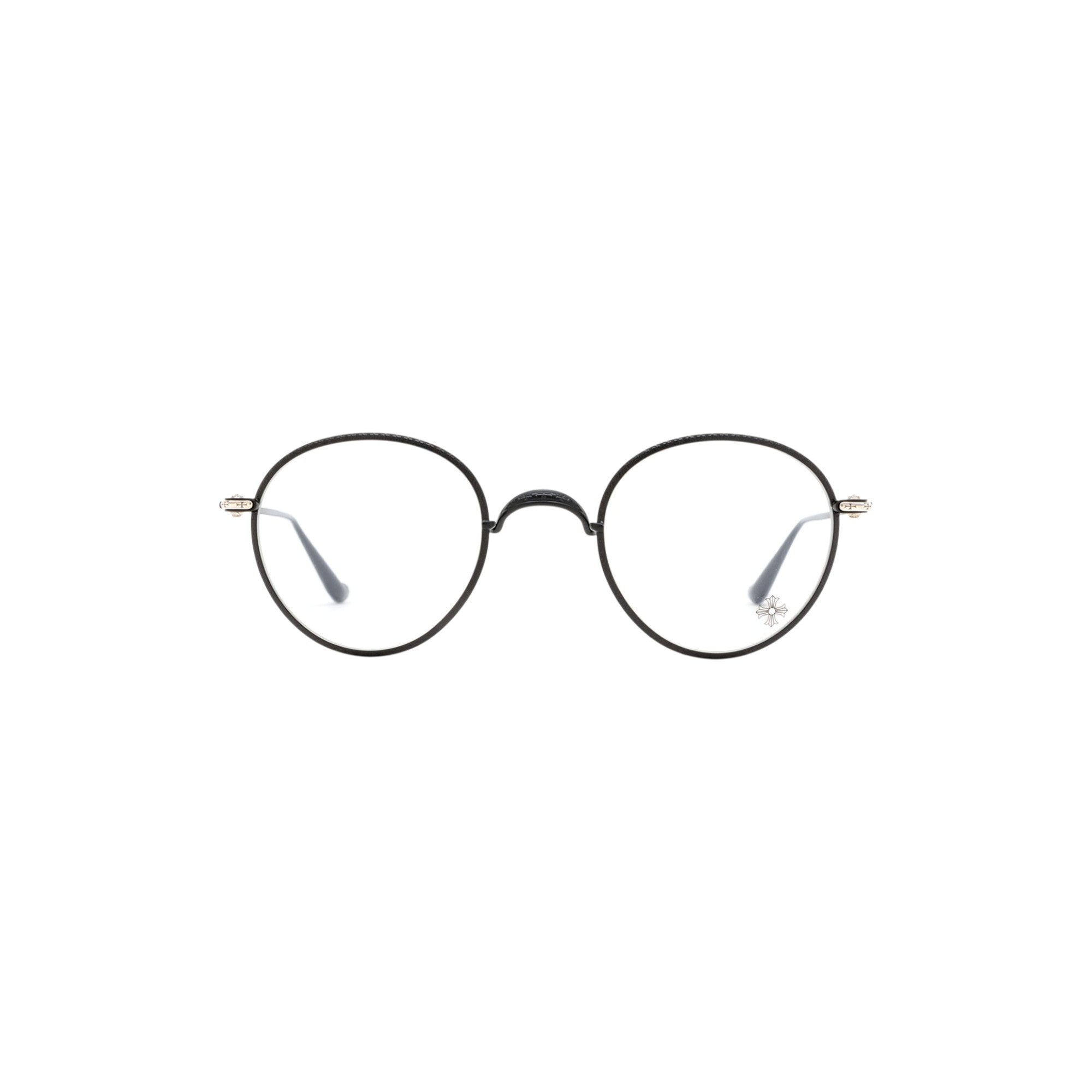 Via Manzoni Boutique Chrome Hearts SLOT ONE matte black titanium rounded eyeglasses with sterling silver temple details.