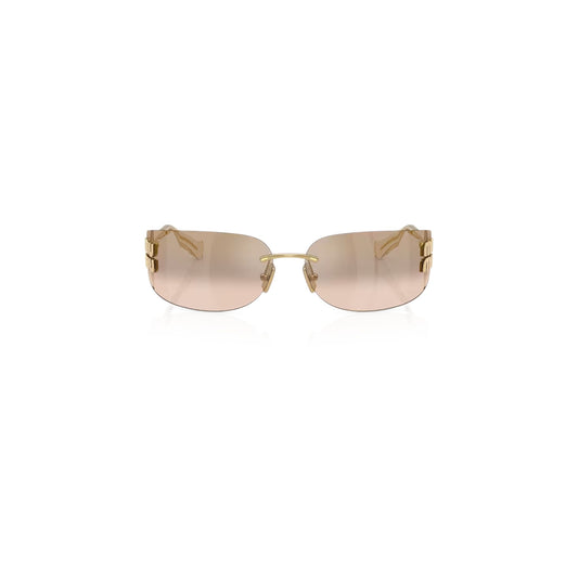 Via Manzoni Boutique Miu Miu Aube rimless shield sunglasses with gold-tone metal frame and bronze mirror gradient lenses