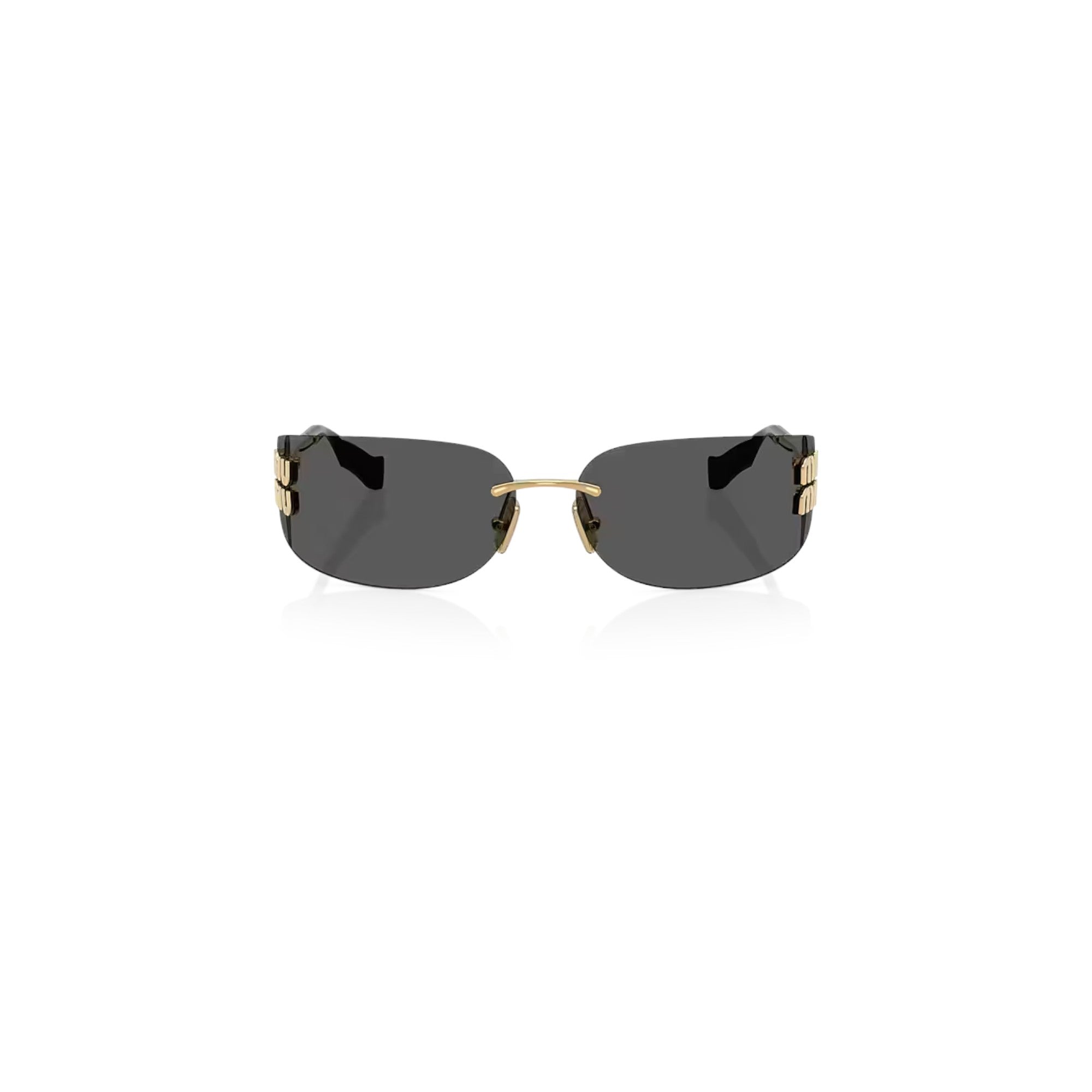 Via Manzoni Boutique Miu Miu Aube rimless shield sunglasses with gold-tone metal frame and grey lenses