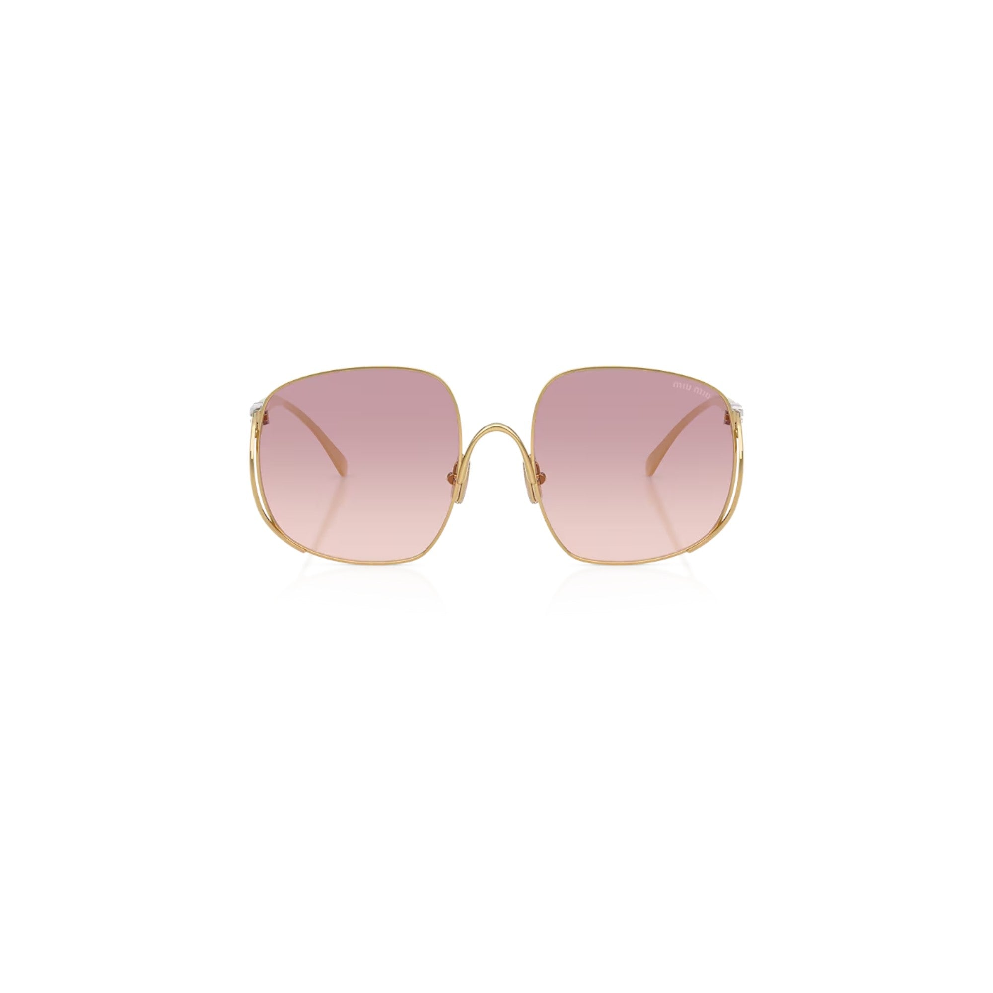 Via Manzoni Boutique Miu Miu square sunglasses with pale gold metal frames and gradient brown lenses on black background