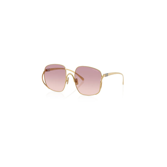 Via Manzoni Boutique Miu Miu square sunglasses featuring a polished pale gold metal frame and gradient brown lenses.