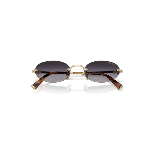 Via Manzoni Boutique Miu Miu 椭圆形无框太阳镜,配有淡金色金属镜框和灰色渐变镜片