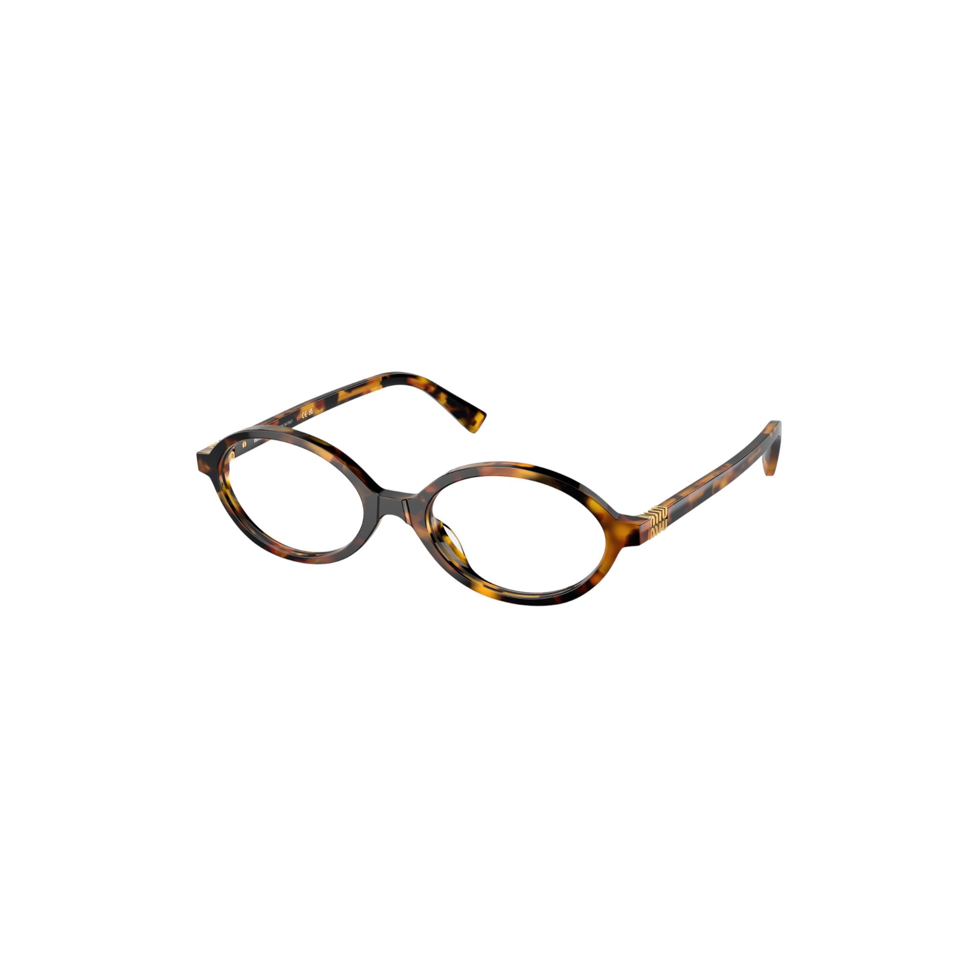 Via Manzoni Boutique Miu Miu Regard oval acetate sunglasses in honey havana tortoise shell with gold accents.