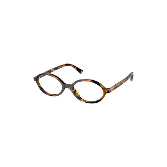 Via Manzoni Boutique Miu Miu Regard oval acetate sunglasses in honey havana tortoise shell with gold accents.