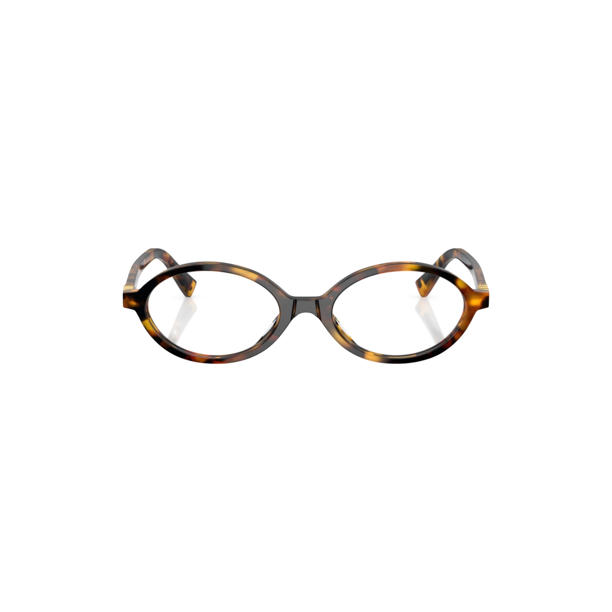 Via Manzoni Boutique Miu Miu Regard oval acetate sunglasses in honey havana tortoiseshell with thin rims and Miu Miu logo on temples.
