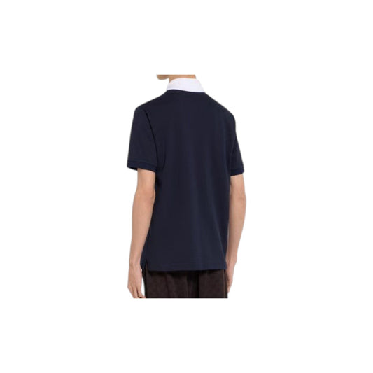 Via Manzoni Boutique navy blue cotton polo shirt with a crisp white collar, viewed from the back.