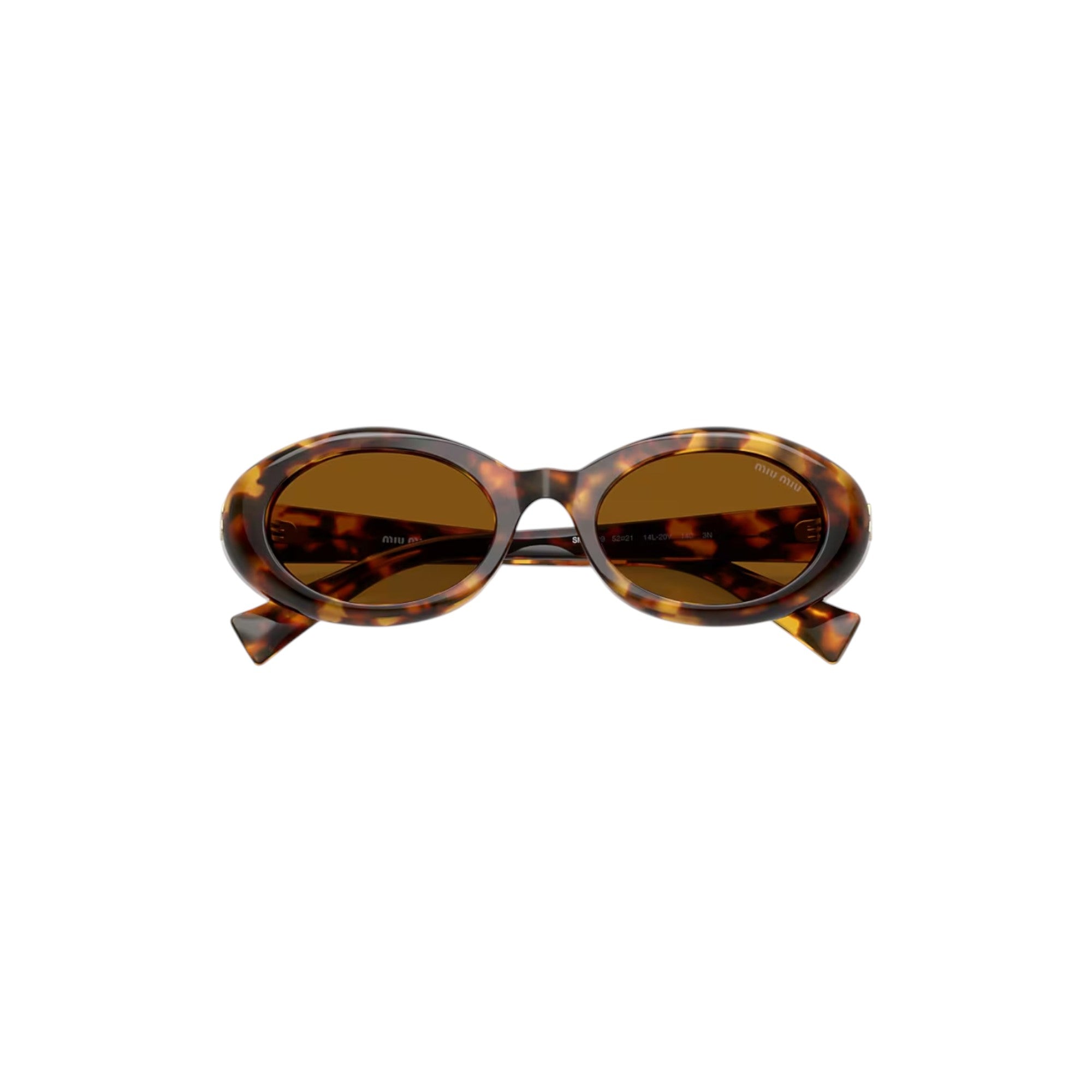 Via Manzoni Boutique Rêverie sunglasses in honey havana tortoiseshell acetate with brown lenses. Oval shape, Miu Miu logo detail.